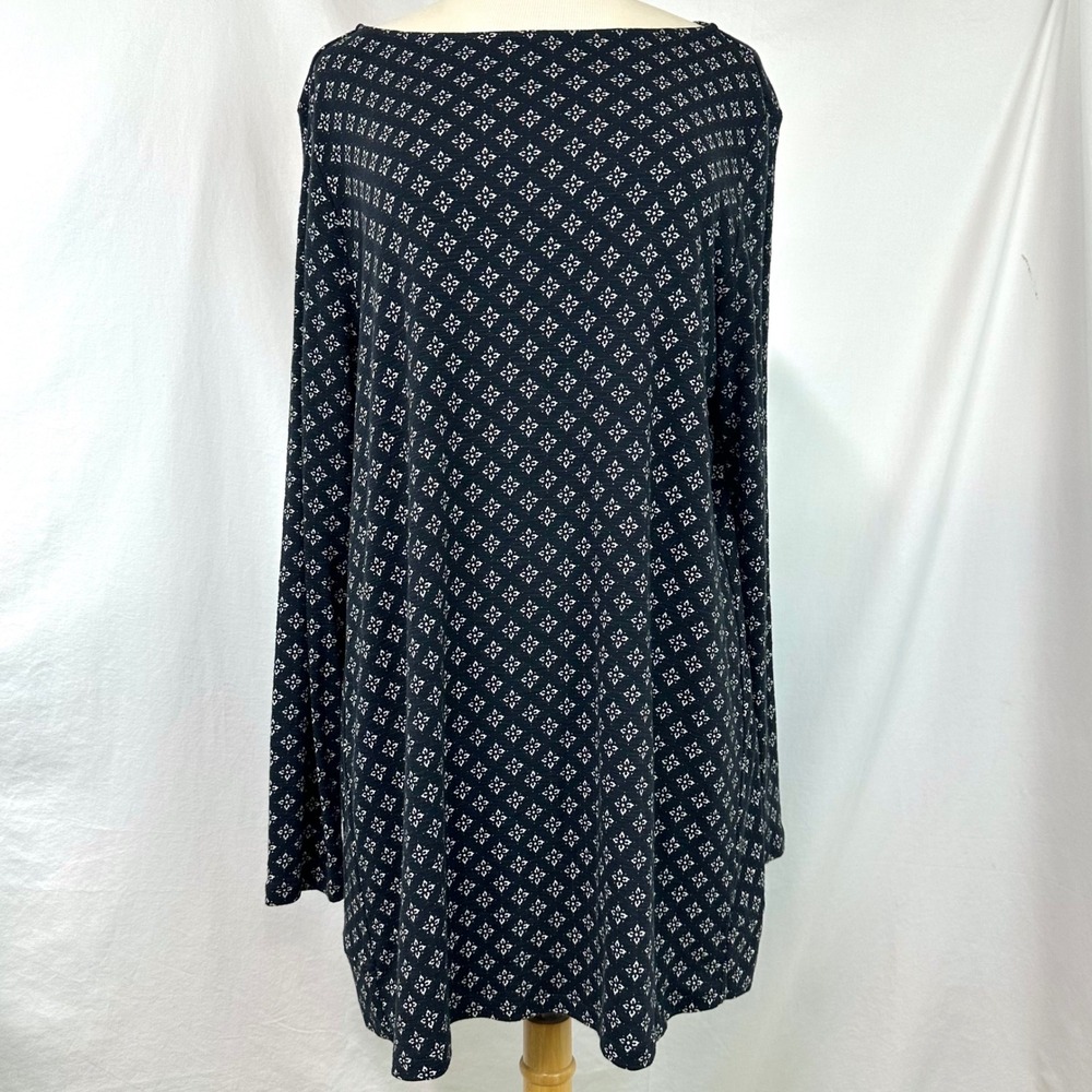 J JILL 100%‎ Pima Cotton Boat Neck Tunic Black White Geometric Long Sleeve Sz XL